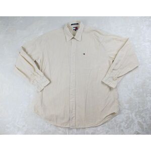 Tommy Hilfiger Shirt Mens Extra Large Yellow Button Up Plaid Long Sleeve Casual